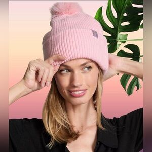 NEW Victoria's Secret Bling Patch Pom Beanie in Pink pretty blossom